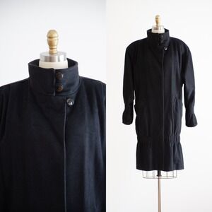 black wool coat 80s vintage Portrait 20s style cocoon coat